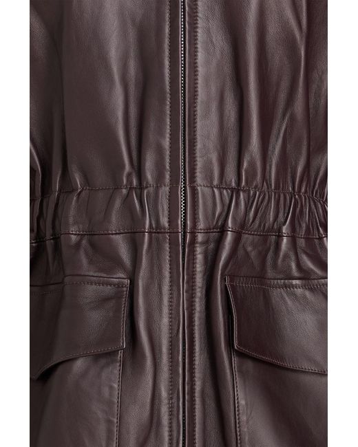 Theory Brown Gathered Leather Jacket