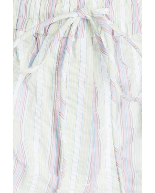 Ganni White Striped Cotton-blend Seersucker Shorts
