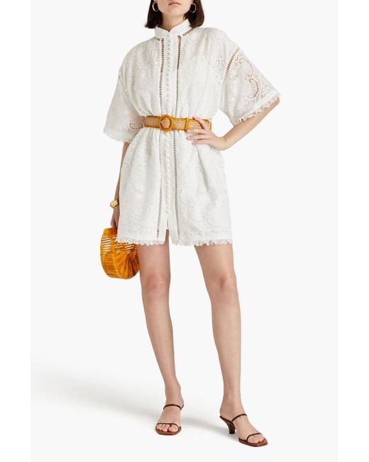 Zimmermann White Belted Broderie Anglaise Mini Dress