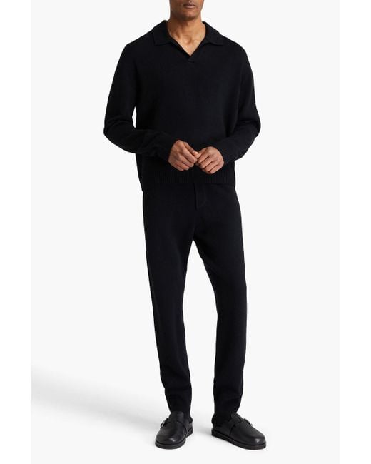 FRAME Black Wool And Silk-Blend Polo Sweater for men