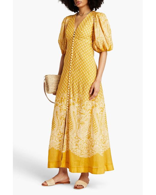 Zimmermann Yellow Paisley-print Linen Maxi Dress