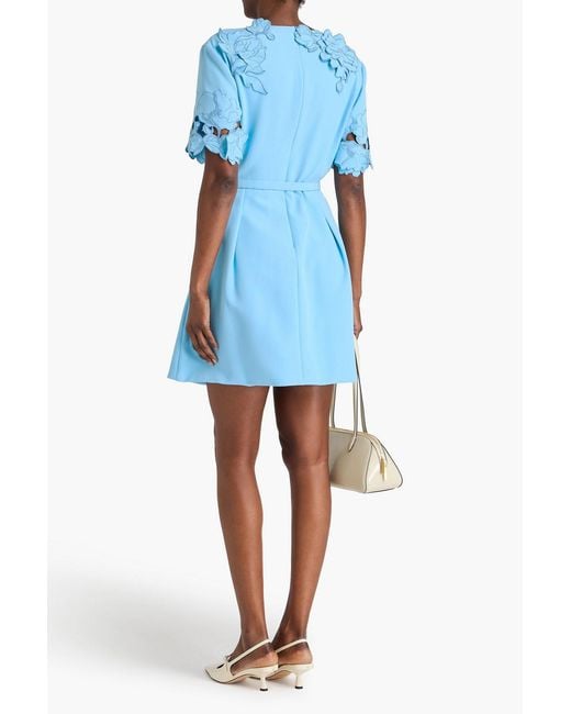 LEO LIN Blue Aurelie Floral-Appliquéd Stretch-Crepe Mini Dress