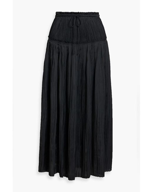 Ulla Johnson Black Malia Pleated Satin Midi Skirt