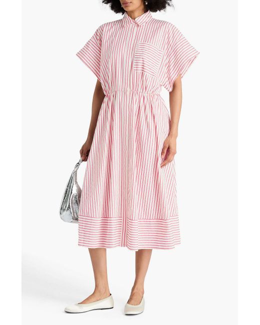 Maje Pink Crystal-Embellished Striped Jacquard Midi Shirt Dress