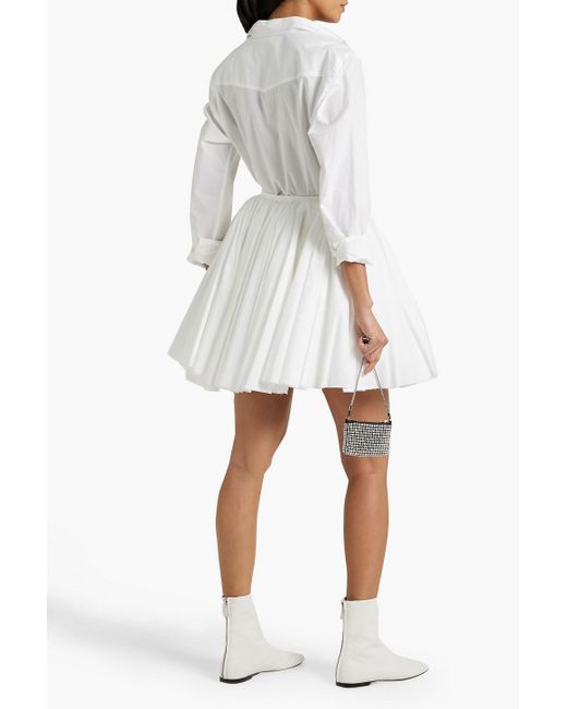 Khaite White Jorja Layered Pleated Cotton-poplin Mini Wrap Skirt