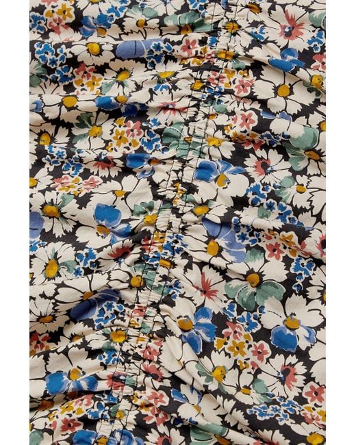 Veronica Beard Blue Jackson Ruched Floral-print Cotton-blend Poplin Mini Dress