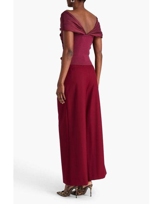 Jonathan Simkhai Red Celiana One-Shoulder Taffeta-Paneled Ribbed-Knit Top
