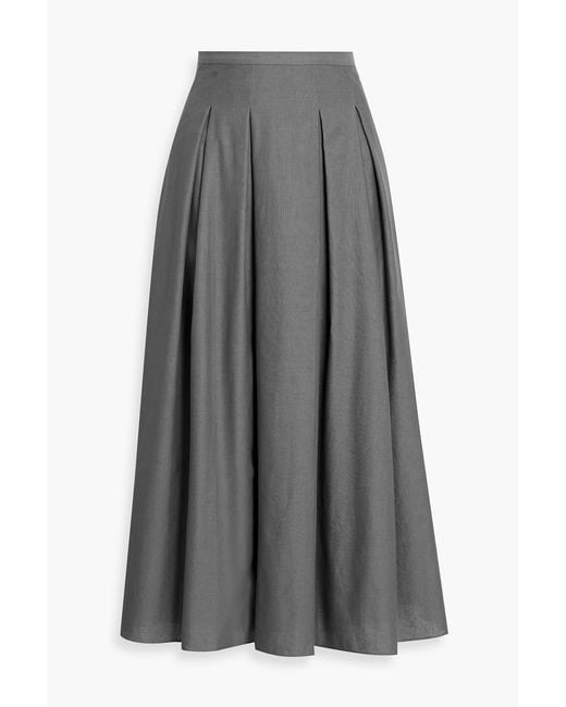 Mikael Aghal Gray Pleated Cotton And Linen-Blend Midi Skirt