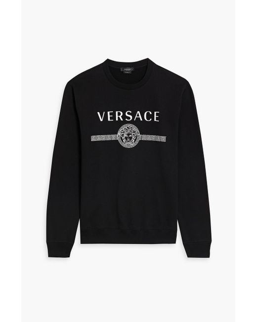 Versace Black Logo-print French Cotton-terry Sweatshirt for men