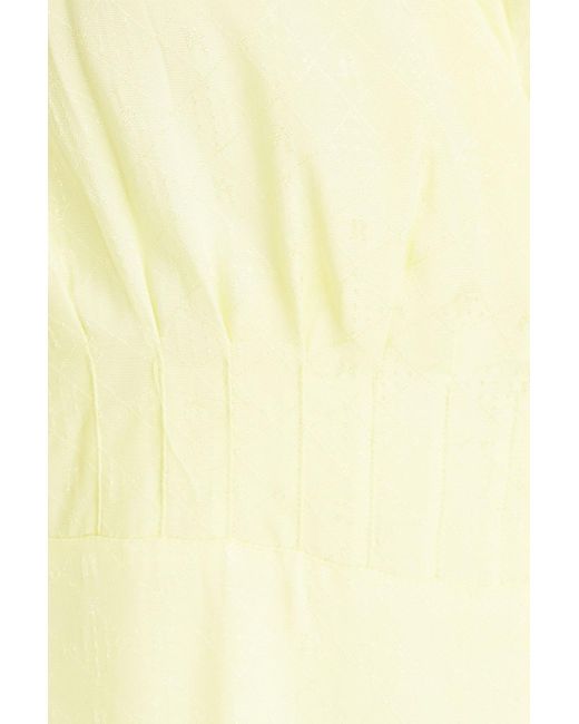 ROTATE BIRGER CHRISTENSEN Yellow Marison Pintucked Satin-jacquard Midi Wrap Dress