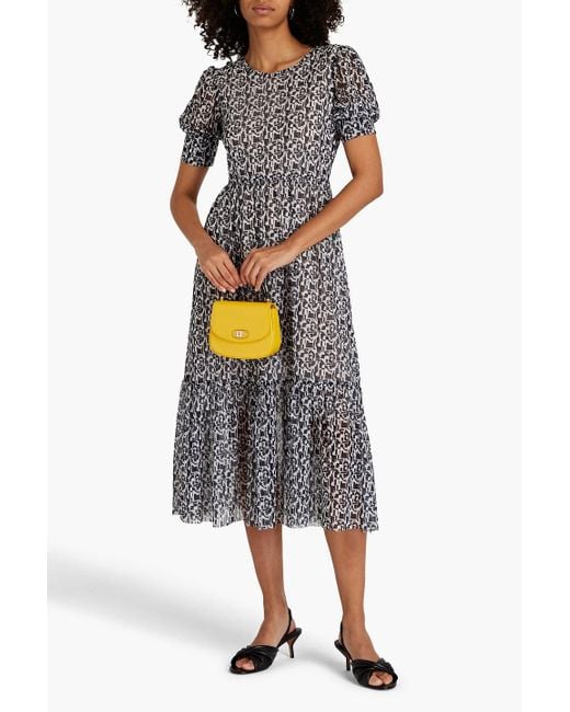 Baum und Pferdgarten Gray Jocelyn Gathered Printed Stretch-mesh Midi Dress