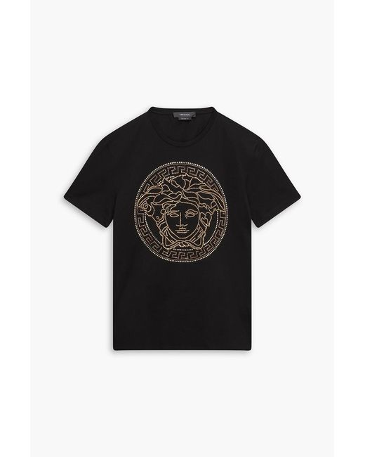 Versace Black Crystal-Embellished Cotton-Jersey T-Shirt for men