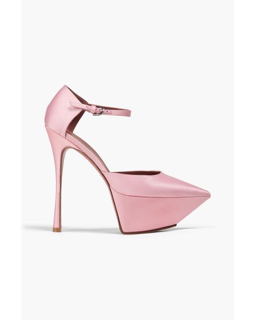 AMINA MUADDI Pink Angelica Satin Platform Pumps