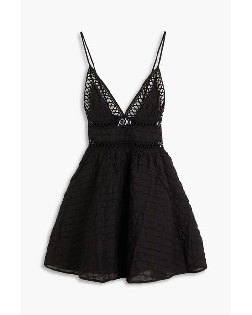 Charo Ruiz Black Lavane Lattice-trimmed Cotton-blend Mini Dress