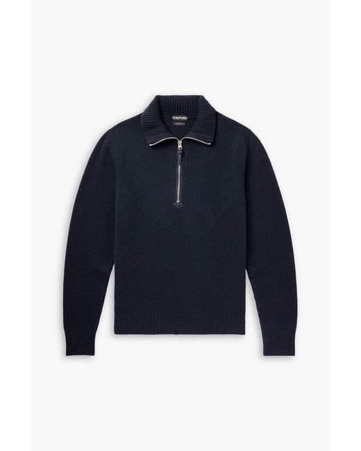 Tom Ford Blue Wool-Blend Half-Zip Sweater for men