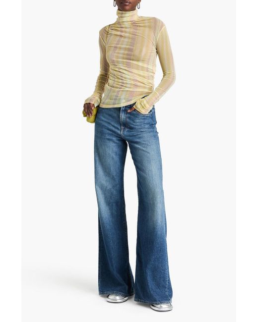 Missoni Natural Ruched Checked Mesh Turtleneck Top