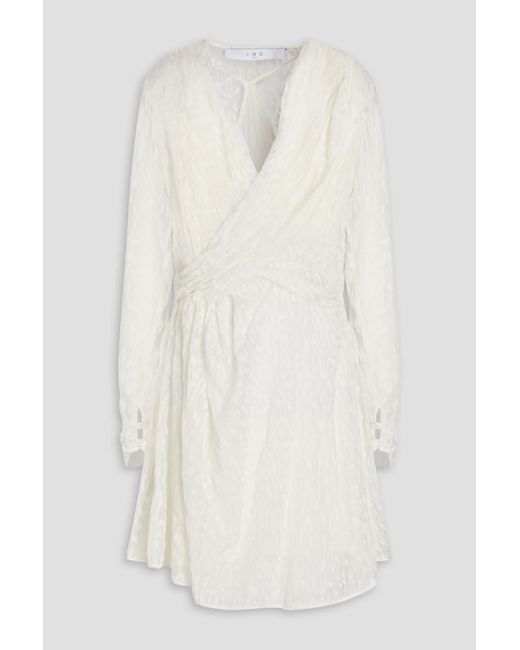 IRO White Layana Wrap-effet Flocked Silk-chiffon Mini Dress