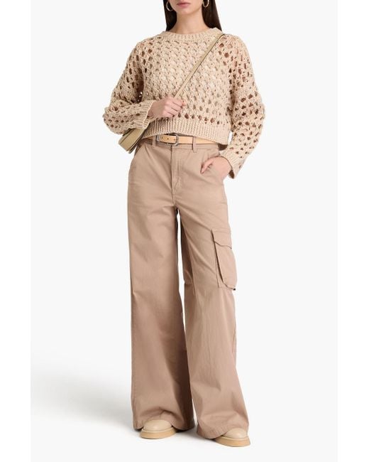 Brunello Cucinelli Natural Cropped Open-knit Jute-blend Sweater