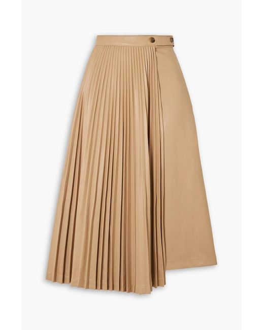 3.1 Phillip Lim Natural Asymmetric Wrap-effect Pleated Faux Leather Midi Skirt