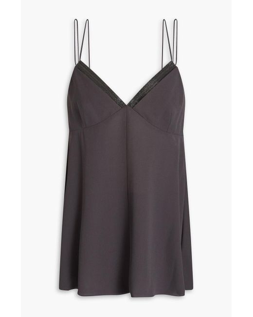 Brunello Cucinelli Purple Bead-embellished Silk Crepe De Chine Camisole