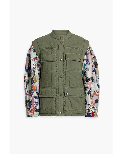 Sea Green Harlow Quilted Cotton-twill And Patchwork Jacket