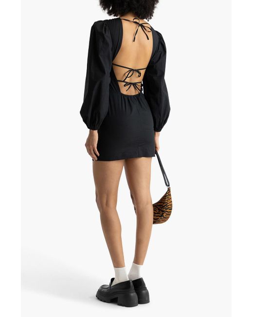 Ganni Women's Black Cotton-poplin Mini Dress