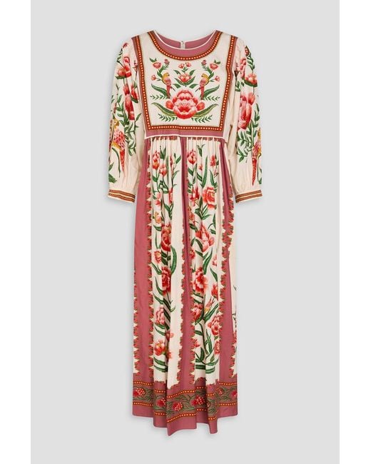 Farm Rio White Floral-Print Lyocell And Cotton-Blend Midi Dress