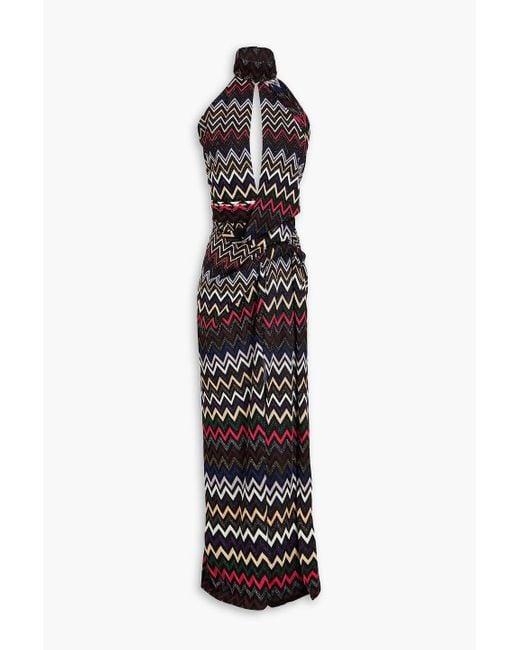 Missoni White Draped Metallic Crochet-knit Halterneck Maxi Dress