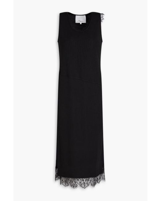 3.1 Phillip Lim Black Lace-Trimmed Crepe And Ribbed Jersey Midi Dress