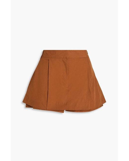 Tibi Brown Pleated Cotton-sateen Mini Skirt