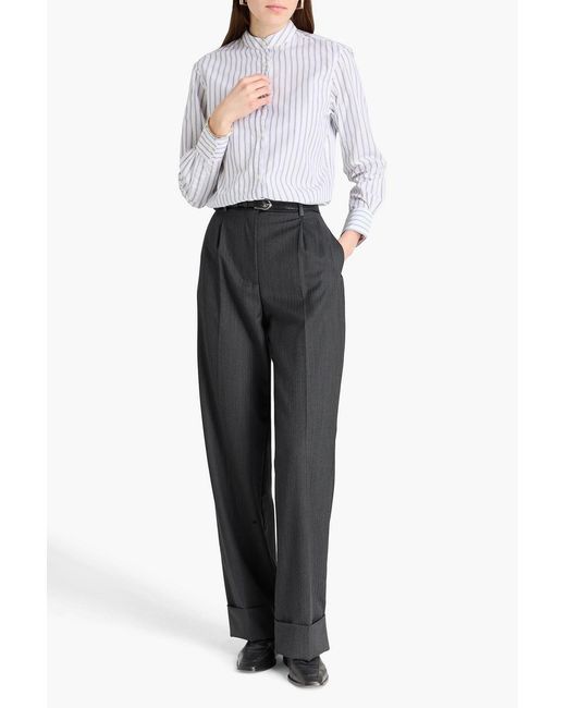 Officine Generale Gray Willow Herringbone Wool Straight-Leg Pants