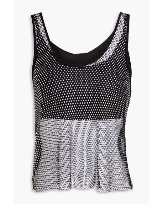 Maje Black Cropped Crystal-embellished Mesh And Jersey Top