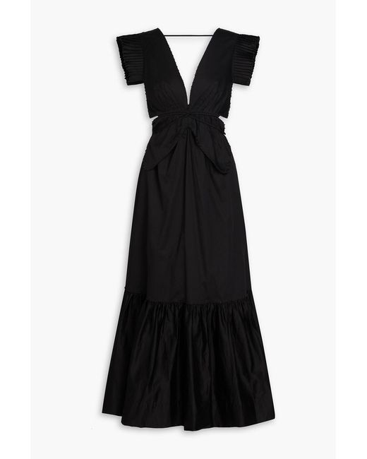 Farm Rio Black Cutout Cotton-poplin Midi Dress