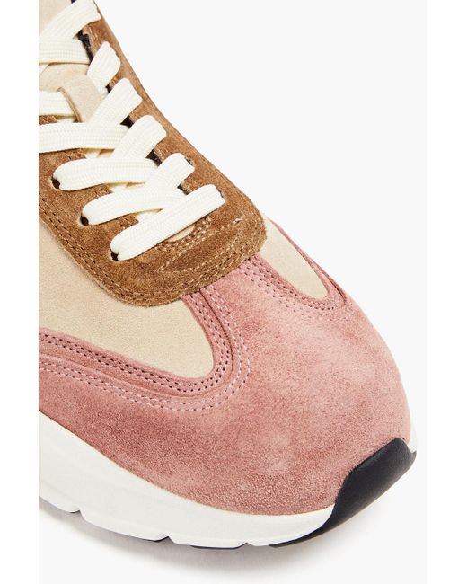 Tory Burch Pink Color-Block Suede Sneakers