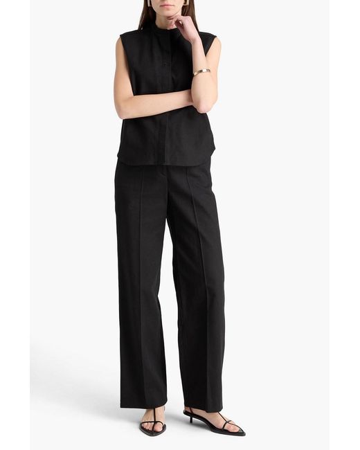 Loulou de Saison Black Zora Slub Cotton-blend Twill Straight-leg Pants