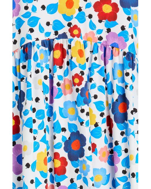 Borgo De Nor Blue Vanessa Floral-Print Cotton-Sateen Midi Dress