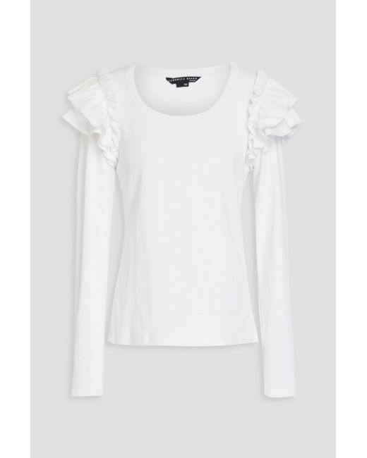 Veronica Beard White Avendon Ruffled Ribbed Stretch-cotton Jersey Top