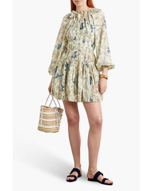 Ulla Johnson White Sefia Tiered Printed Silk-crepe Mini Dress
