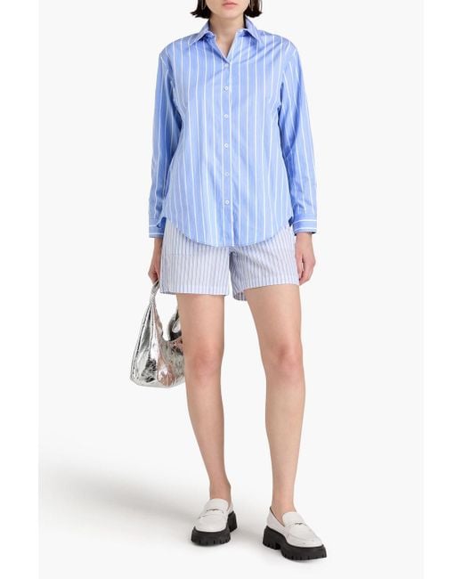 Sandro Blue Lace-trimmed Cutout Striped Cotton-poplin Shirt