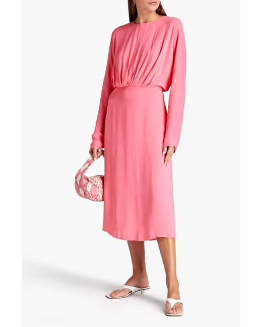 By Malene Birger Azolla Pleated Crepe Midi Dress in Pink | Lyst Australia