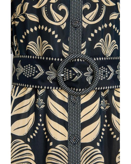 Farm Rio Blue Belted Printed Cotton-Blend Mini Dress