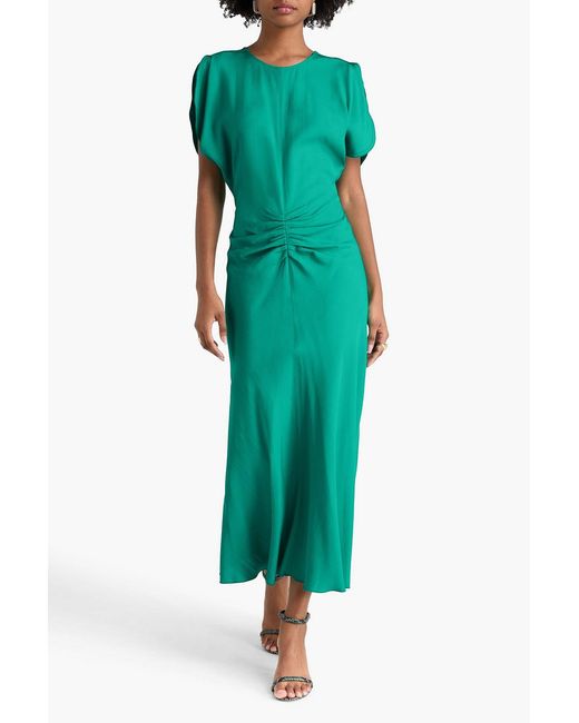 Victoria Beckham Green Gathered Grain De Poudre Midi Dress