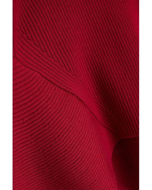 Alexander McQueen Red Pullover aus einer gerippten wollmischung mit schößchen