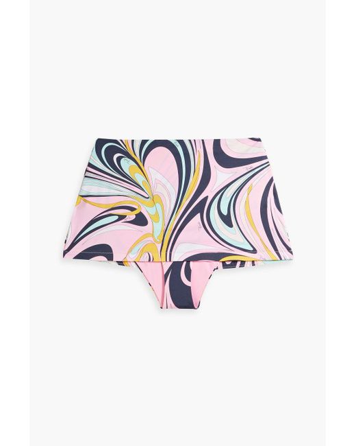 Emilio Pucci Blue Skirt-effect Printed High-rise Bikini Briefs