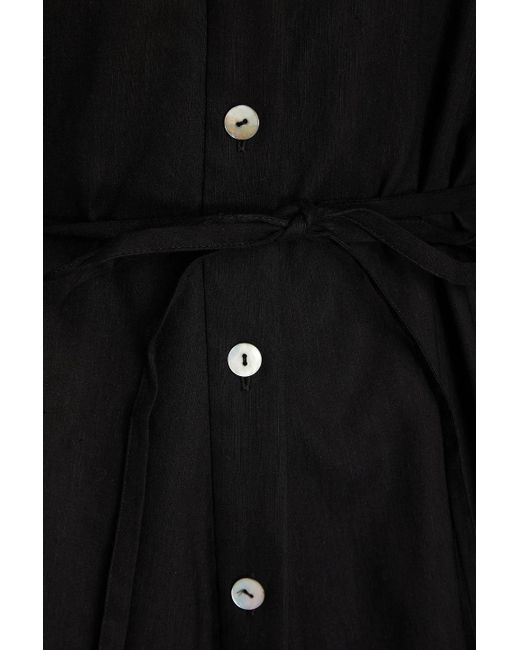Vince Black Belted Linen-blend Mini Shirt Dress