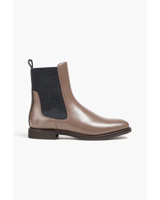 Brunello Cucinelli Brown Chelsea-boots aus leder mit zierperlen