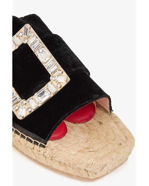Roger Vivier Black Buckle-Embellished Velvet Espadrilles