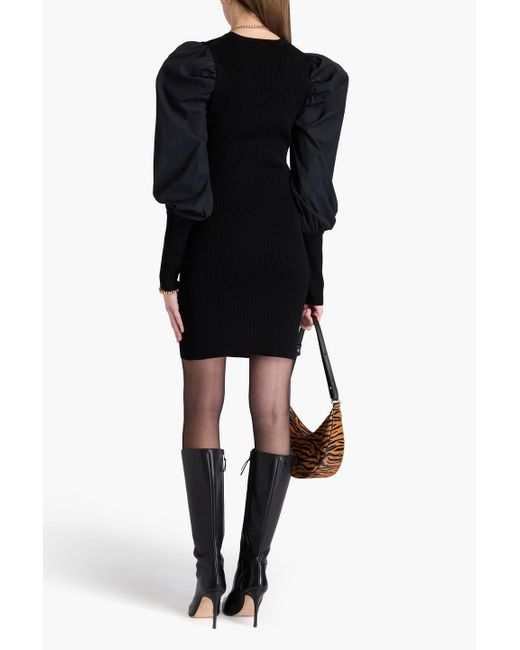 Veronica Beard Black Wilkin Ribbed-knit And Stretch-cotton Poplin Mini Dress