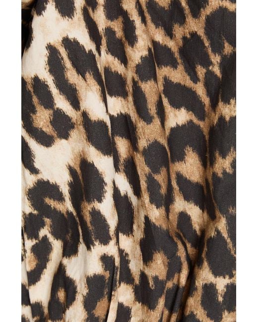 Ganni Multicolor Cropped Leopard-print Cotton-poplin Top