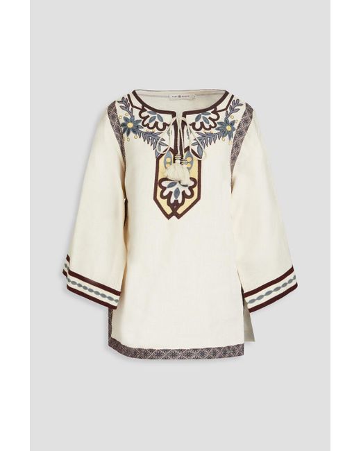 Tory Burch White Embroidered Linen-canvas Kaftan